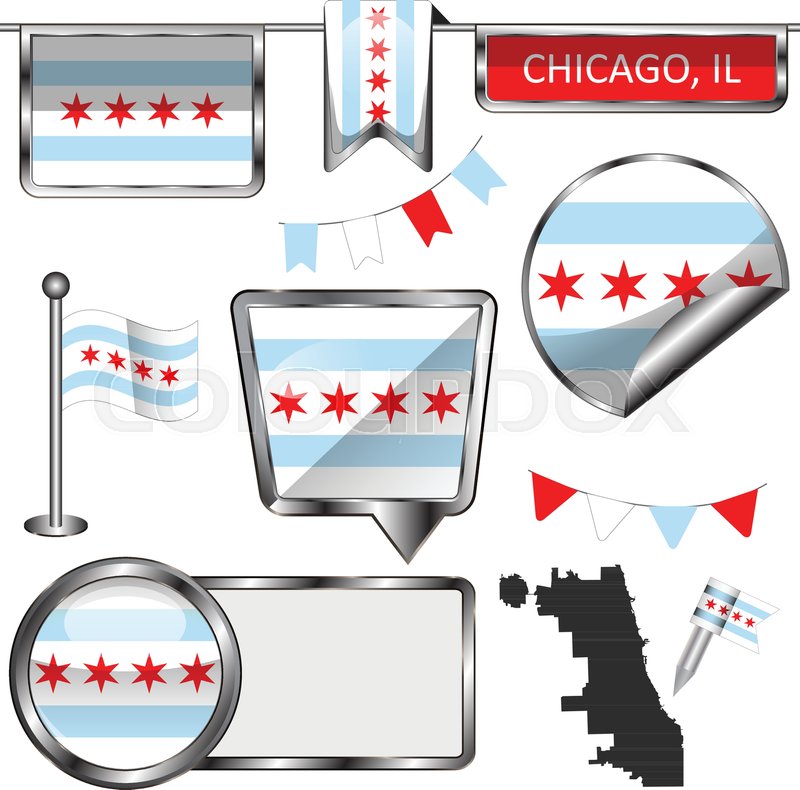 800x790 Vector Glossy Icons Of Flag Of Chicago On White Stock Vector