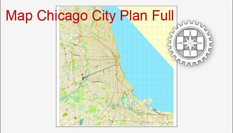 800x456 Chicago, Il, Us, Printable City Plan Map Adobe Illustrator, Full