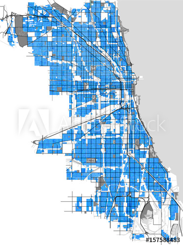 373x500 Vector Multicolored Map Of The City Of Chicago, Usa