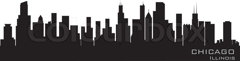 800x205 Chicago, Illinois Skyline Detailed Vector Silhouette Stock