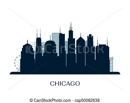450x357 Chicago Skyline, Monochrome Silhouette. Vector Illustration.