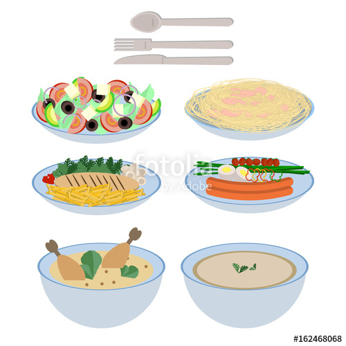 500x500 Food On Plate Collection, Soup, Salad, Pasta With Shrimps, Chicken