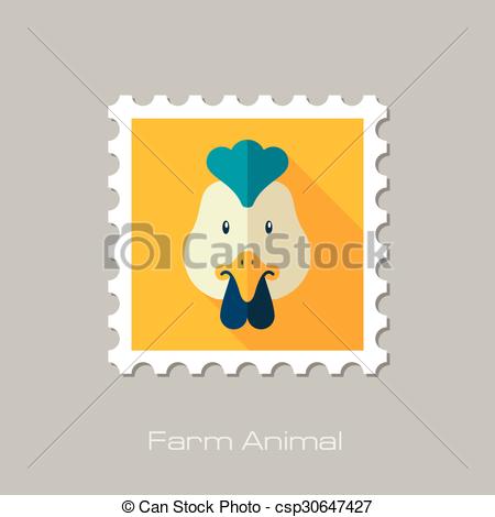 450x470 Chicken Flat Stamp. Animal Head Vector Illustration, Eps 10.