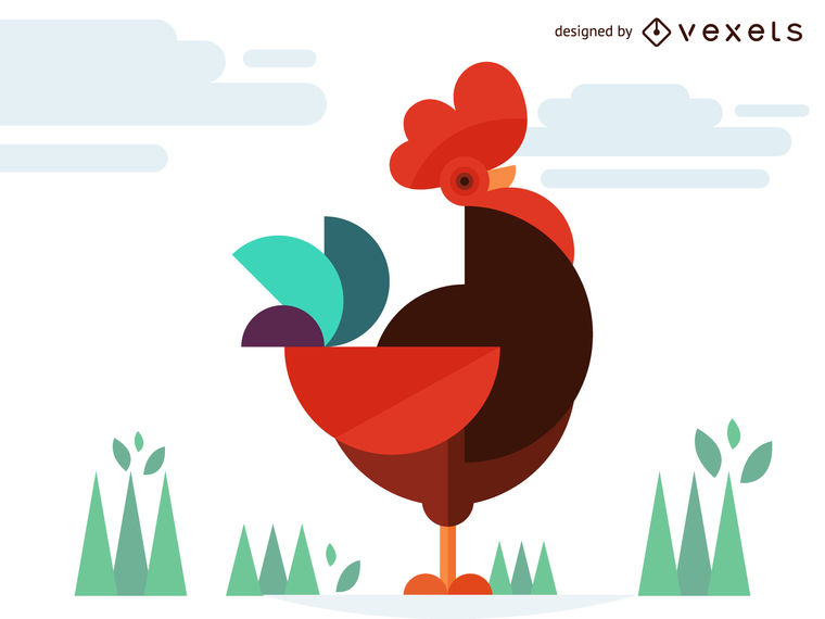 760x570 Geometric Chicken Rooster Illustration