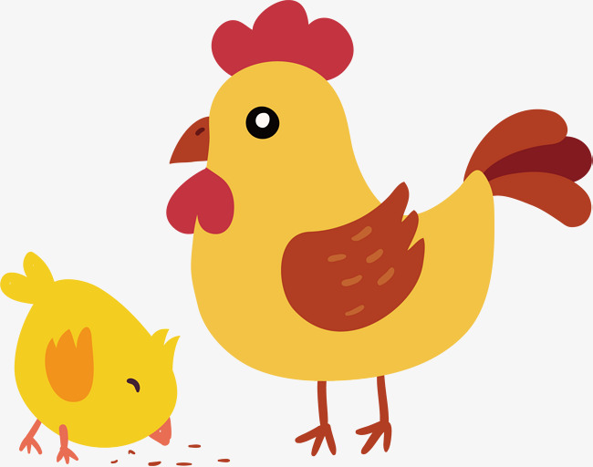650x512 Cute Hen And Little Yellow Chicken, Chicken Vector, Vector