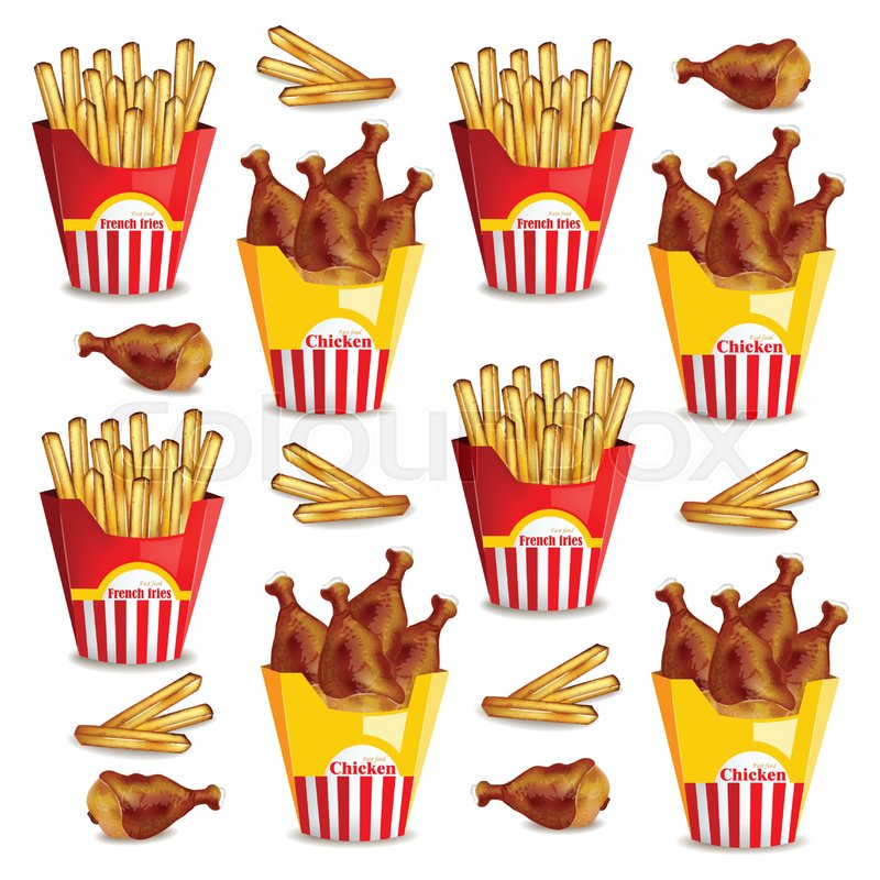 800x800 French Fries And Chicken Wings Vector Realistic. Fast Food