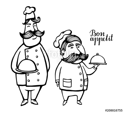 500x455 Hand Drawn Vector Illustration Of Chief Cooker With A Mustache In