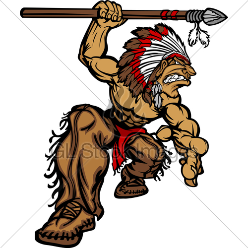 500x500 Indian Chief Mascot With Spear And Headdress Vector Illus... Gl