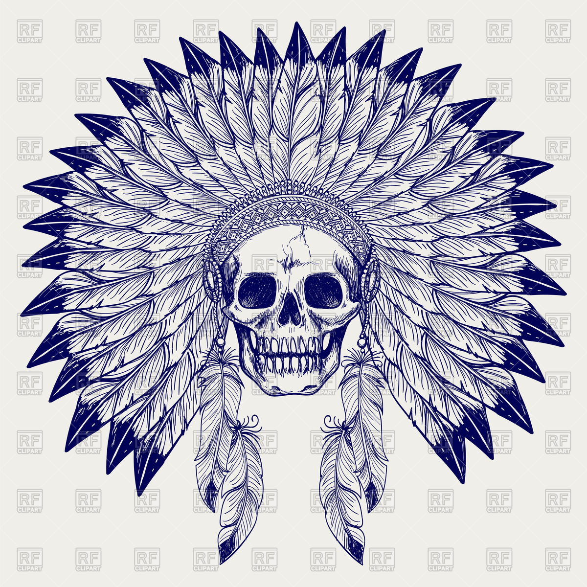1200x1200 Skull Of Chief Sketch, Native American Headdress Vector Image