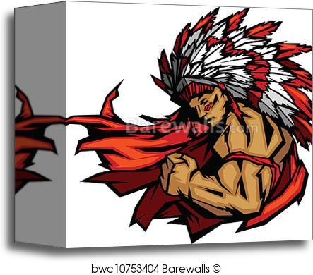 443x390 Canvas Print Of Indian Chief Mascot Flexing Arm Vector Graphic