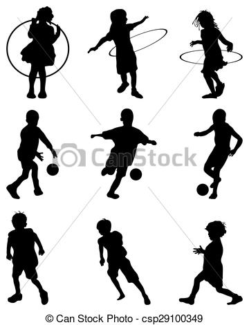 360x470 Silhouettes Of Children Playing, Vector.