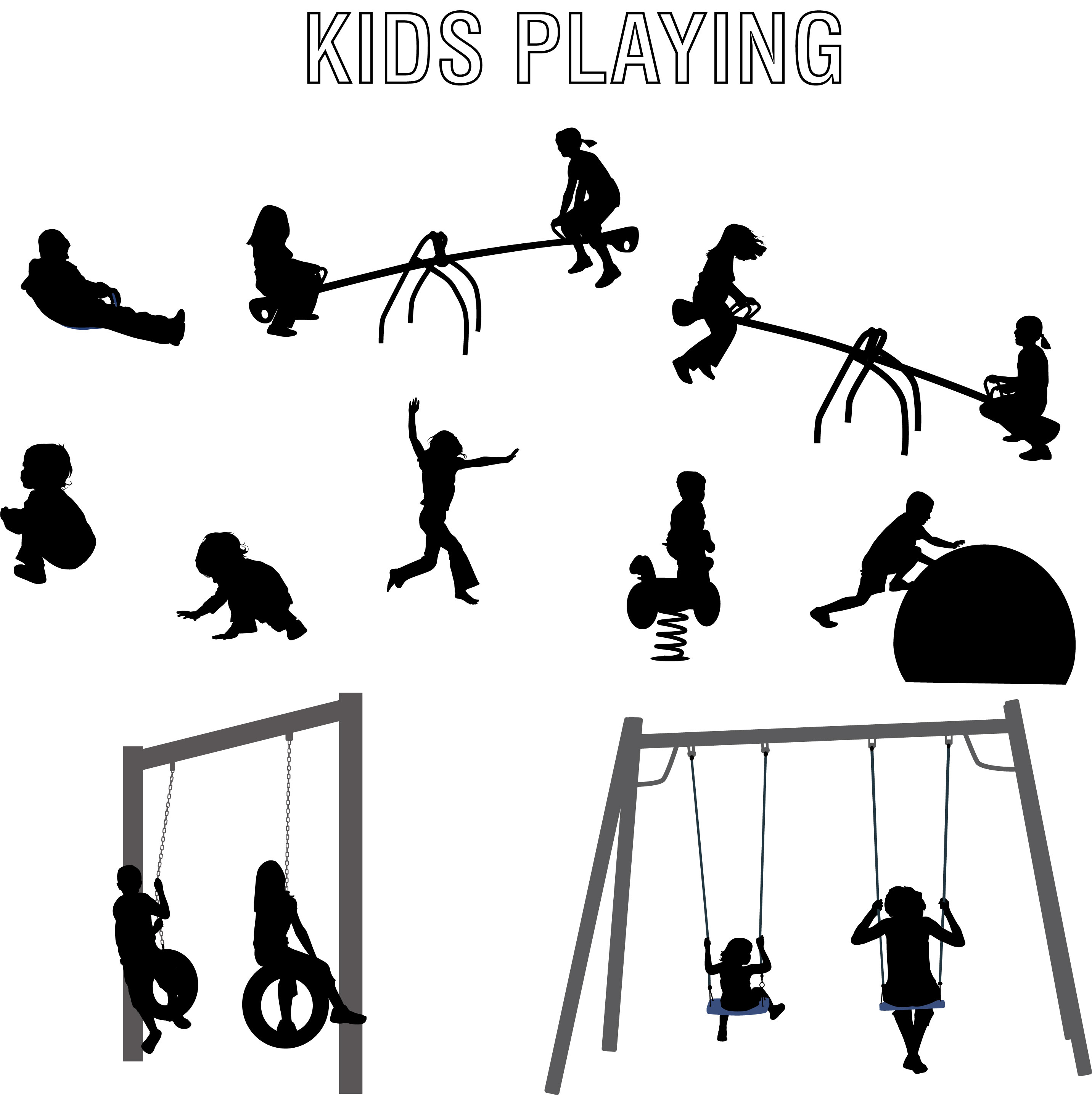 2863x2871 Children Playing Vector Silhouettes