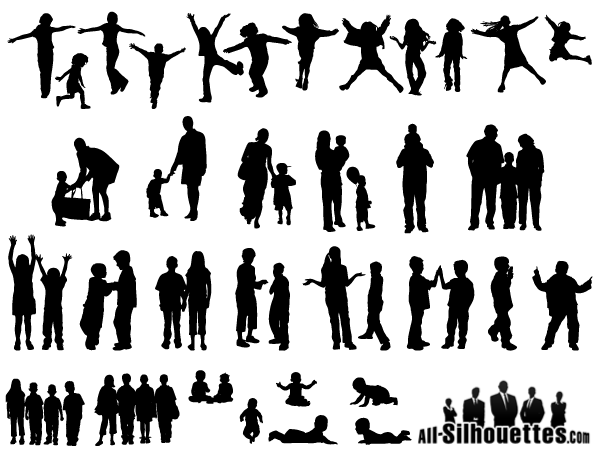 600x455 Free Vector Children, Kids, Teens Silhouettes 123freevectors