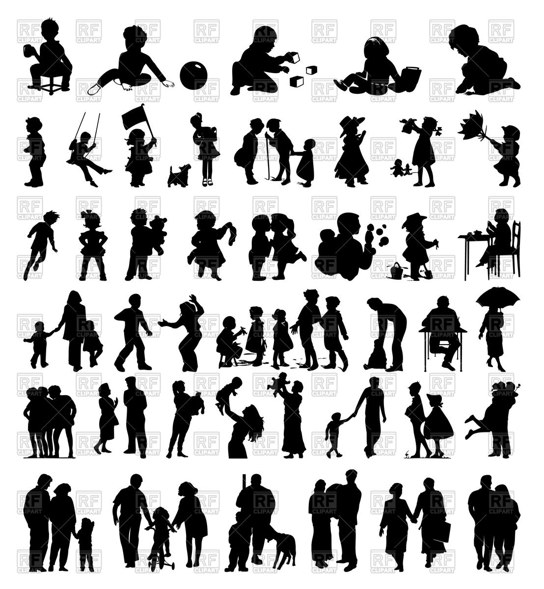 1108x1200 Silhouettes Of Family And Children Vector Image Vector Artwork