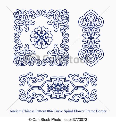 450x470 Ancient Chinese Pattern Of Curve Spiral Flower Frame Border.
