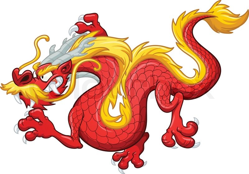 800x558 Cartoon Chinese Red Dragon. Vector Clip Art Illustration With