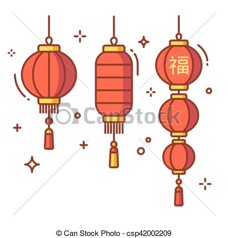 450x470 Chinese Lanterns Set. Set Of Chinese New Year Lanterns, Round And
