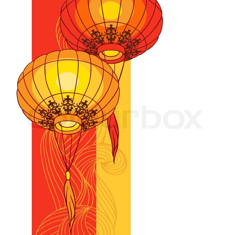 800x800 Fairy Lights Big Traditional Chinese Lanterns Vector Stock