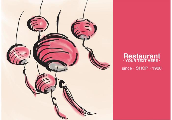 700x490 Restaurant Card With Chinese Lantern Vector