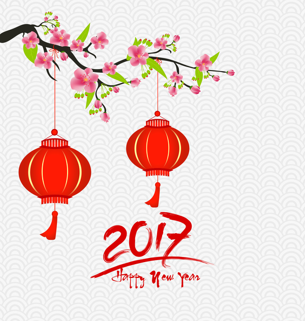600x632 2017 Chinese New Year Background With Flowers Vector 07 Free Download