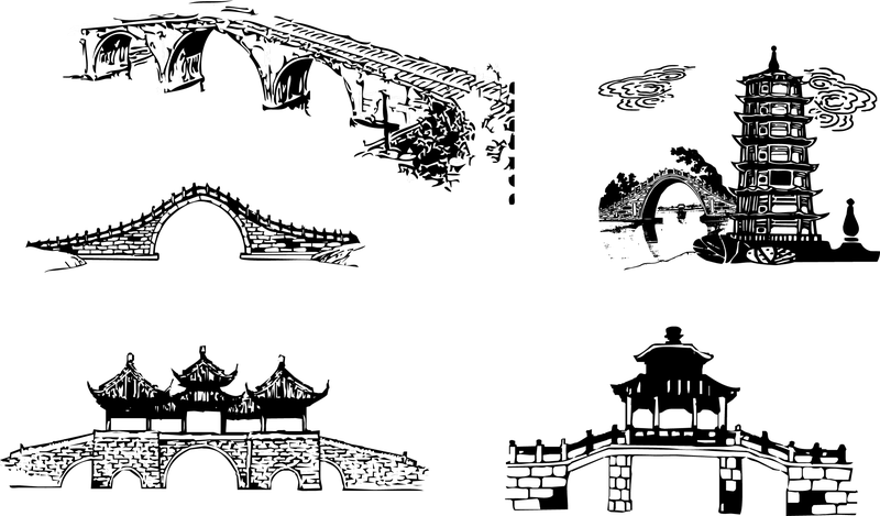 800x469 Chinese Traditional Architectural Arch Bridge Vector