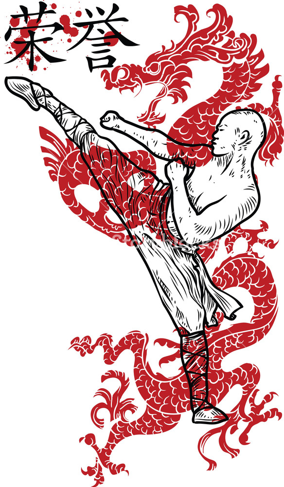 584x1000 Chinese Vector T Shirt Design With Shaolin Monk Royalty Free Stock