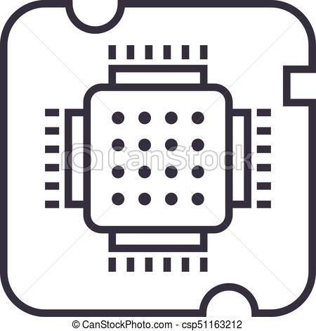 450x470 Cpu Socket,chip Vector Line Icon, Sign, Illustration On Background