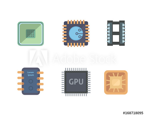 500x400 Microprocessor And Electronic Chips Icons . Set Chip Vector
