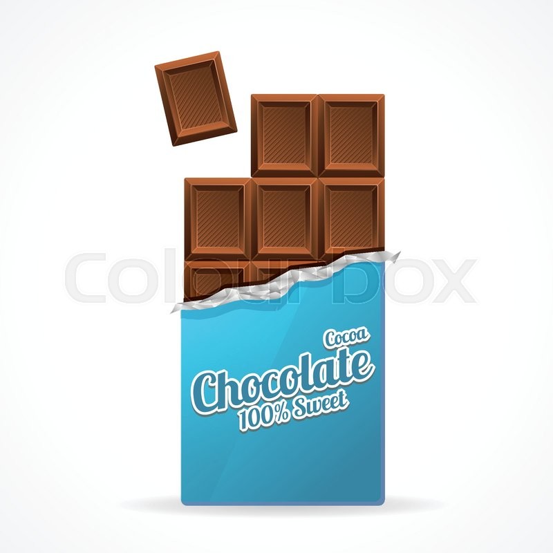 800x800 Vector Illustration Milk Chocolate Bar Open In Blue Wrapping Paper