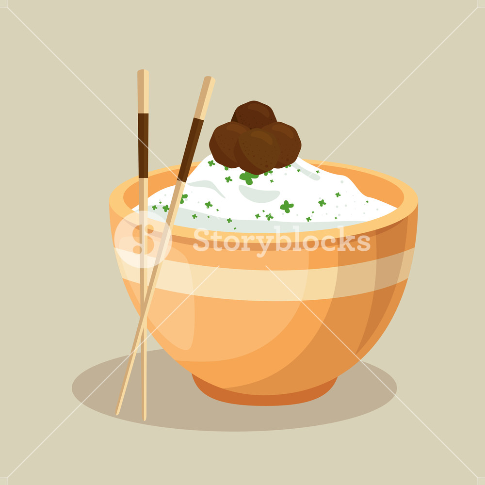 1000x1000 Japanese Rice Dish And Chopsticks Vector Illustration Design
