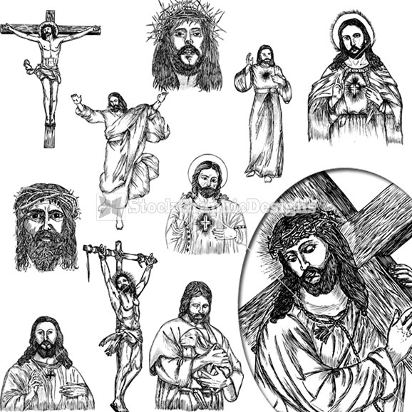 578x578 Jesus Christ Hand Drawn Vector Clip Art Images Stockgraphicdesigns