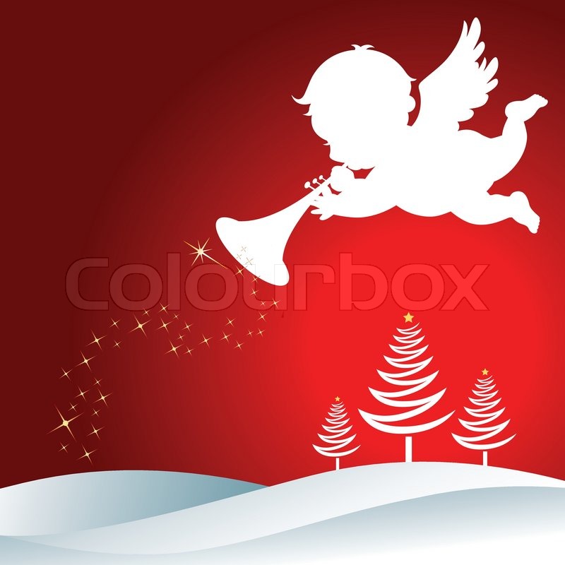 800x800 Christmas Angel With Trumpet Silhouette On Christmas Background