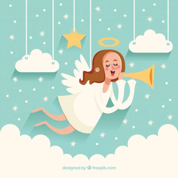 626x626 Cute Christmas Angel Background With Trumpet Vector Free Download