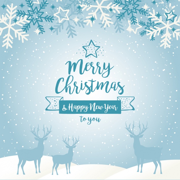 626x626 Blue Christmas Background With Silhouettes Of Reindeers And