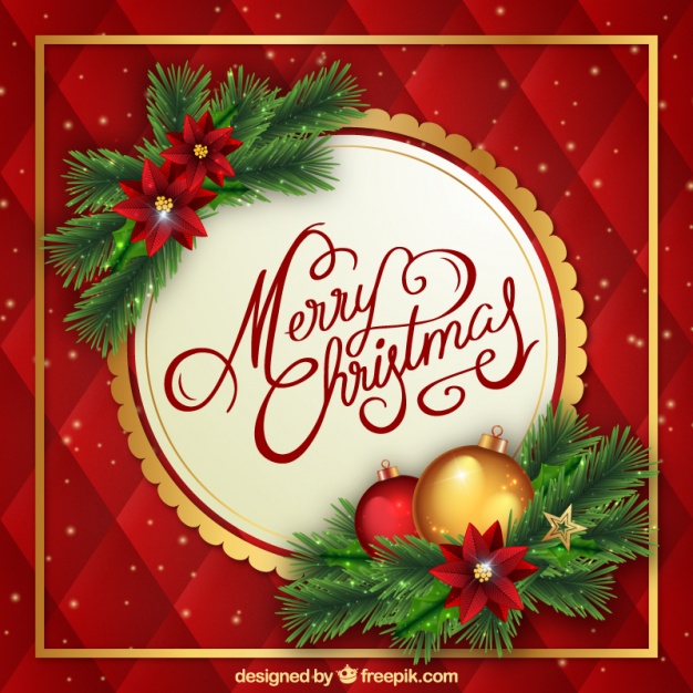 626x626 Christmas Background With Flowers And Baubles Vector Free Download