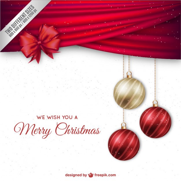 626x626 Vector ] Christmas Background With Elegant Baubles And Red Ribbon