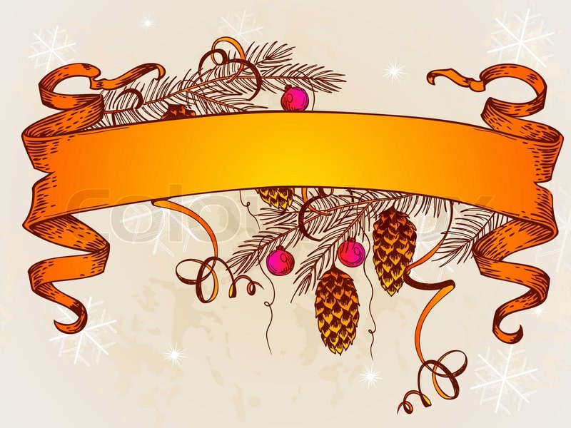 800x600 Vintage Vector Christmas Banner And Branch Of Christmas Tree