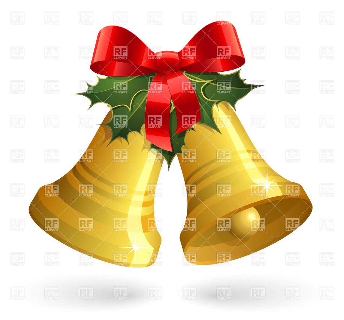 1200x1117 Christmas Bells With Red Bow And Holly Vector Image Vector