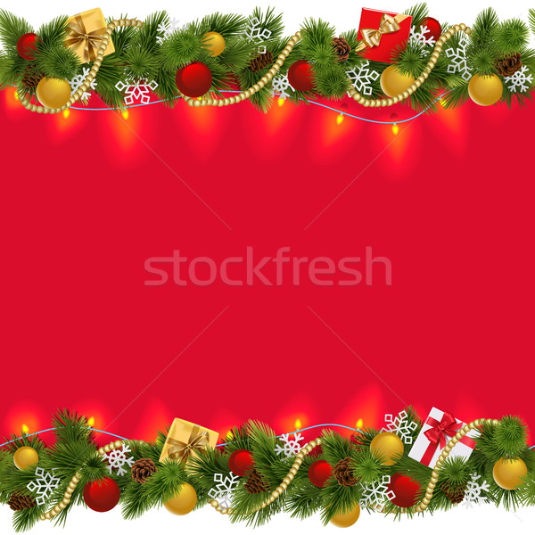 600x600 Vector Christmas Border With Garland 2 Vector Illustration