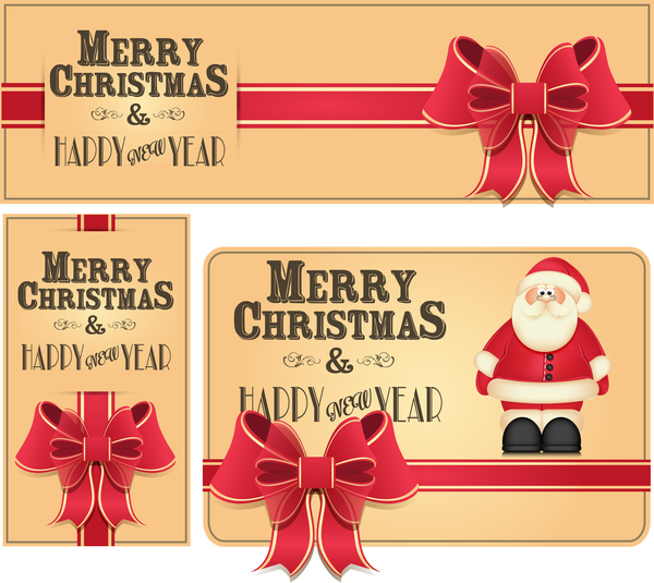 600x535 Christmas Card With Xmas Banner And Red Bow Vector Free Download