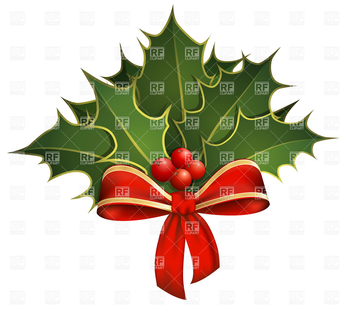1200x1077 Christmas Decoration With Holly Branches And Bow Vector Image