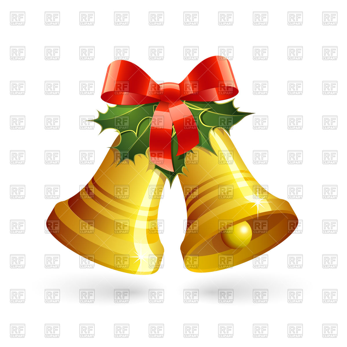 1200x1200 Christmas Golden Bells With Holly And Red Bow Vector Image