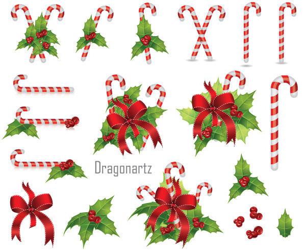 600x490 Free Christmas Candy Cane With Holly Berry And Red Bow Vector Art