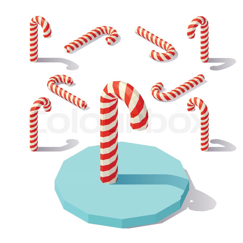 800x800 Vector Isometric Low Poly Christmas Candy Cane. Christmas Candy