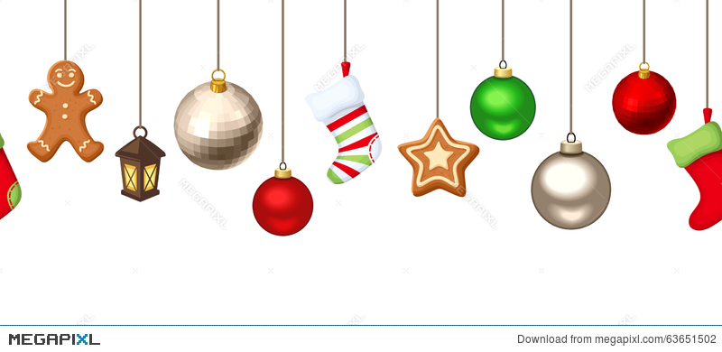 800x390 Horizontal Seamless Background With Hanging Christmas Decorations