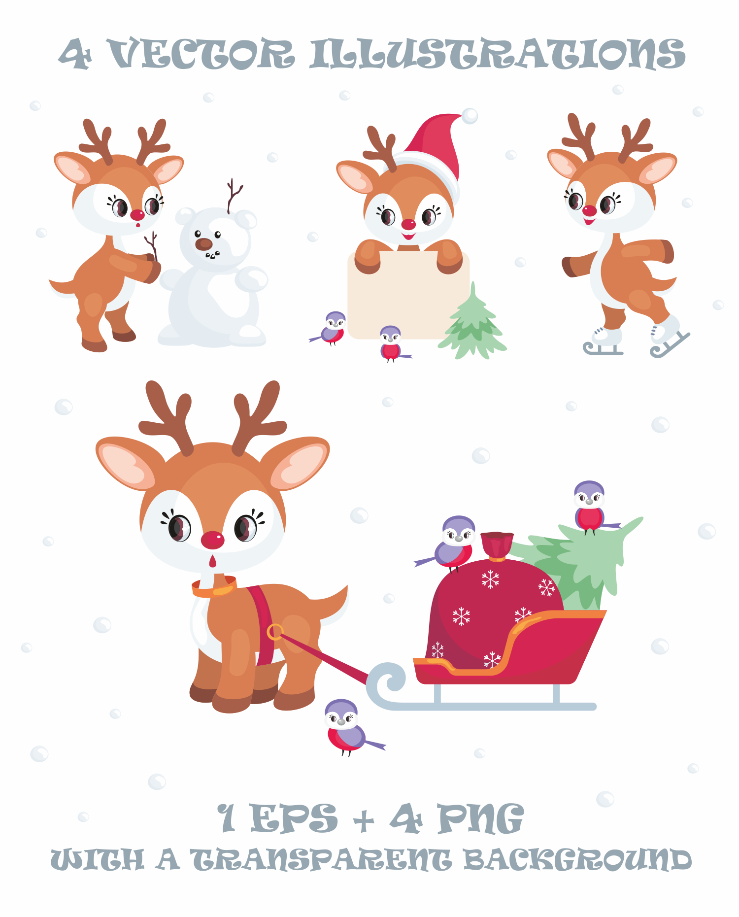 1500x1861 Cute Christmas Deer. Vector Clip Arts And Seamless Patterns.