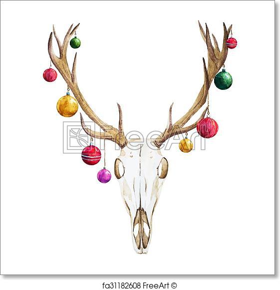 561x581 Free Art Print Of Christmas Deer Skull. Beautiful Vector Image