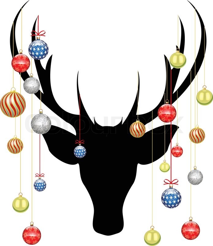 695x800 Christmas Deer With Baubles Stock Vector Colourbox