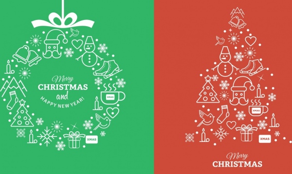 600x358 Christmas Design Elements Flat Symbols Outline Free Vector In