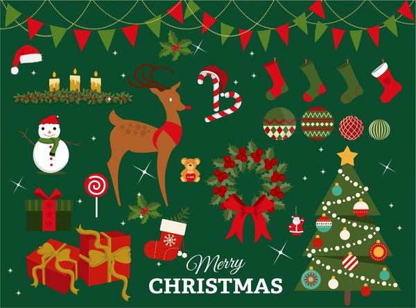600x444 Christmas Design Elements With Colored Illustration Free Vector In